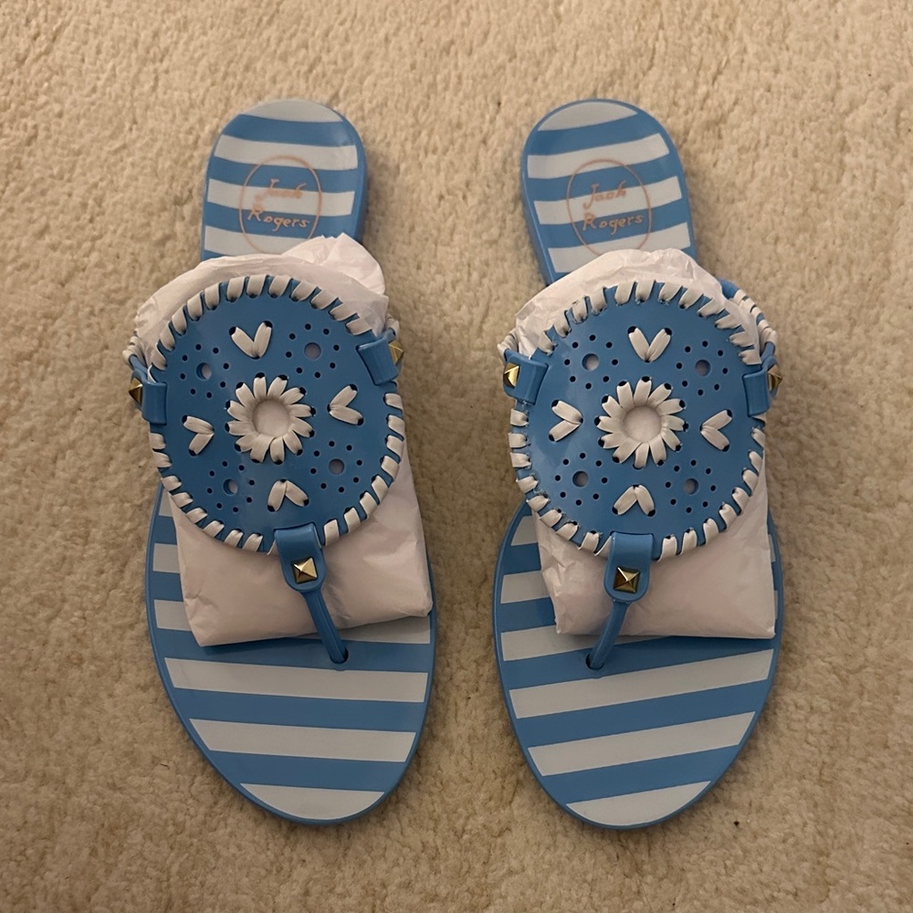 Jack Rogers Blue and White Striped Sandals